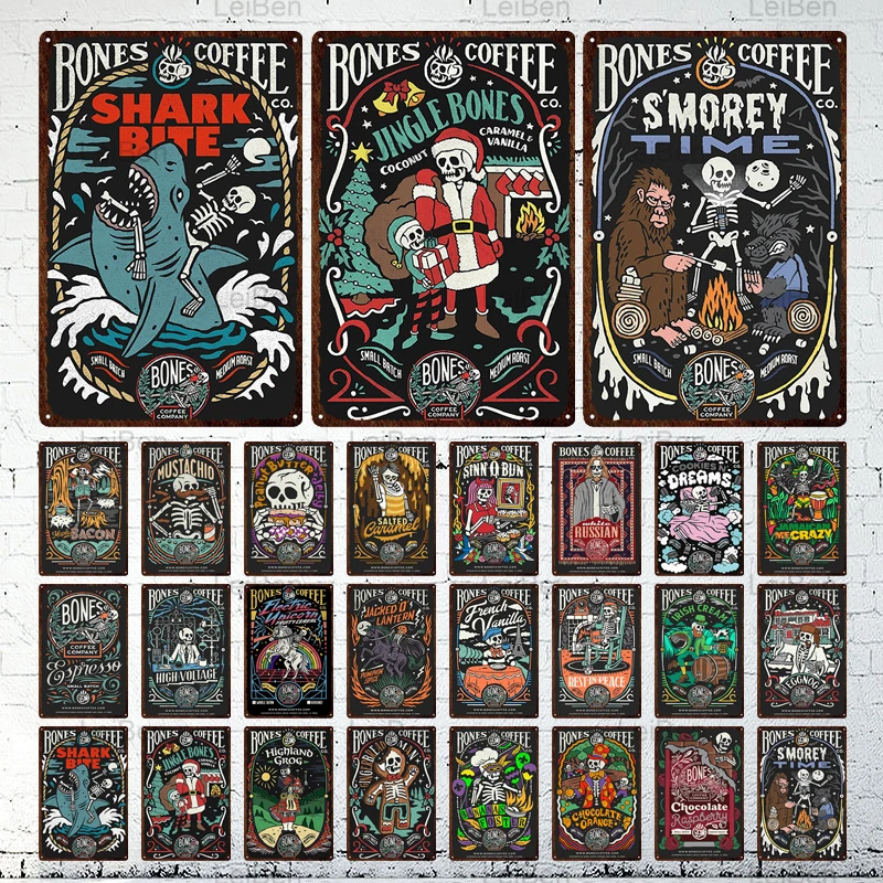 

Christmas Vintage Metal Plaque Bones Coffee Retro Metal Tin Sign Art Poster Interior Decoration Bar Pub Coffee Shop Restaurant