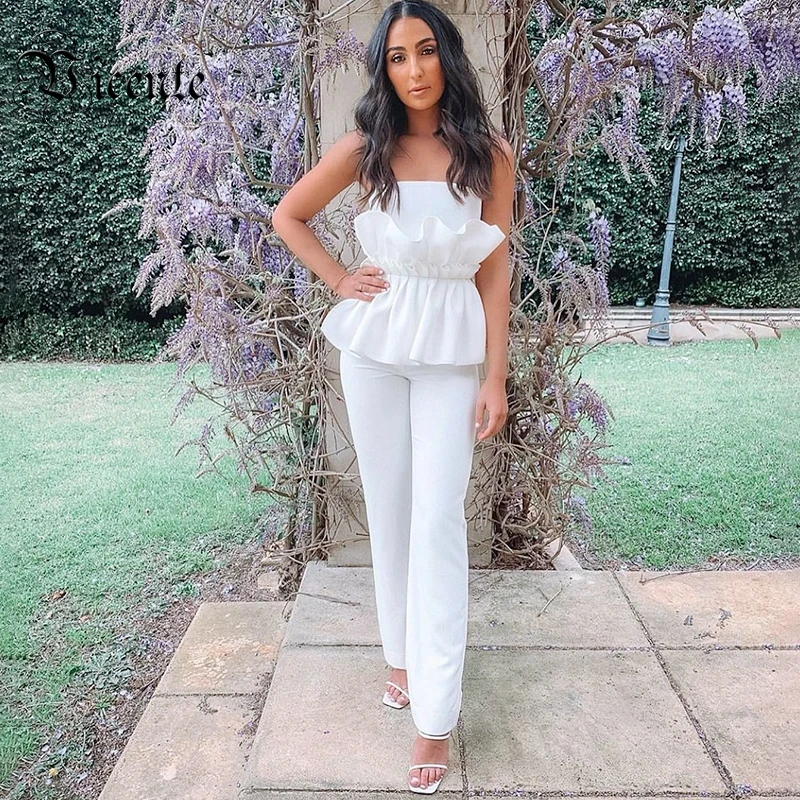 White jumpsuit with ruffles Clearance