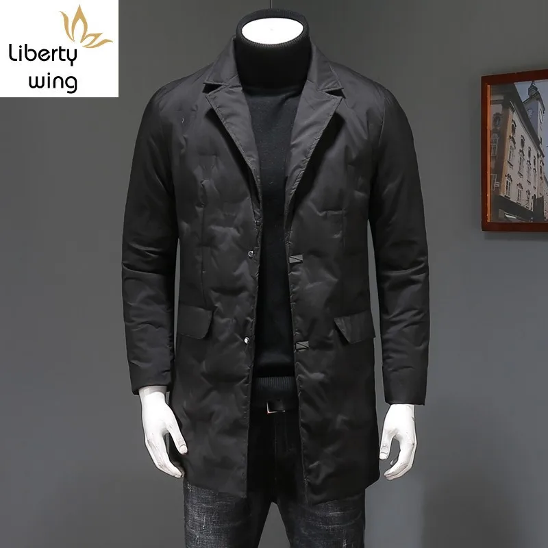 

Smart Casual Winter Fashion Plus Size Single Breasted Down Long Sleeve Lapel Thin Warm Medium Length Mens Outerwear Coats