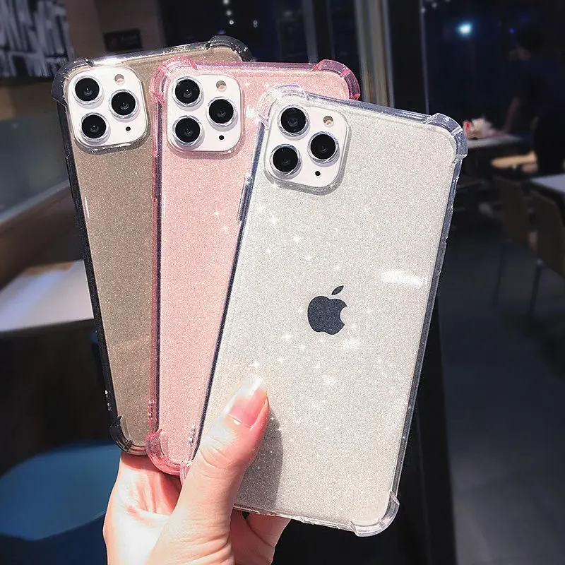 iphone 11 Pro Max  cover Glitter Transparent Shockproof Phone Case For iPhone 13 12 11 Pro Max XR X XS Max 7 8 Plus SE 2020 Soft TPU Shining Back Cover iphone 11 Pro Max clear case