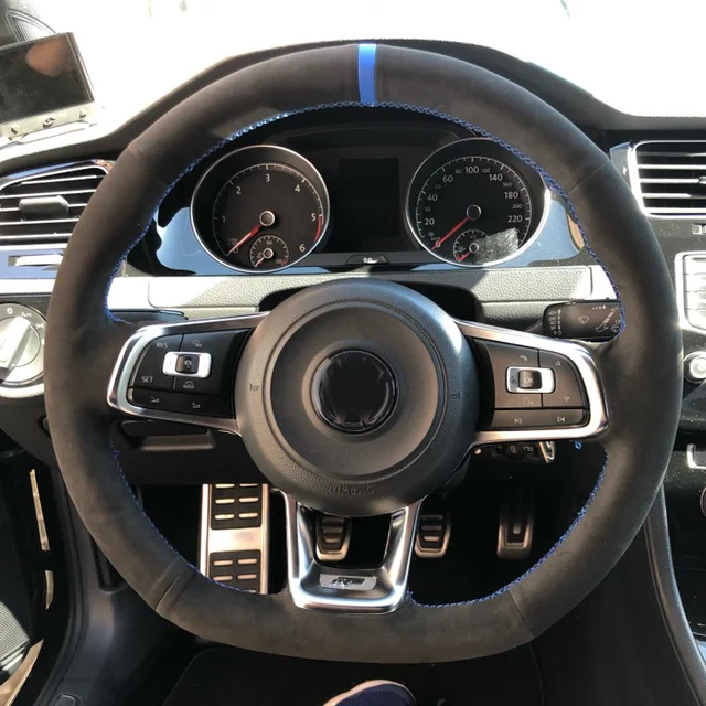 Черная кожаная замшевая крышка рулевого колеса из углеродного волокна для Volkswagen Golf 7 GTI гольф R MK7 Polo Scirocco - Название цвета: style 3