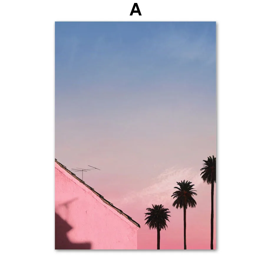 Wall-Art-Canvas-Painting-Pink-City-Flower-Light-Beach-Girl-Photo-Nordic-Posters-And-Prints-Wall (3)