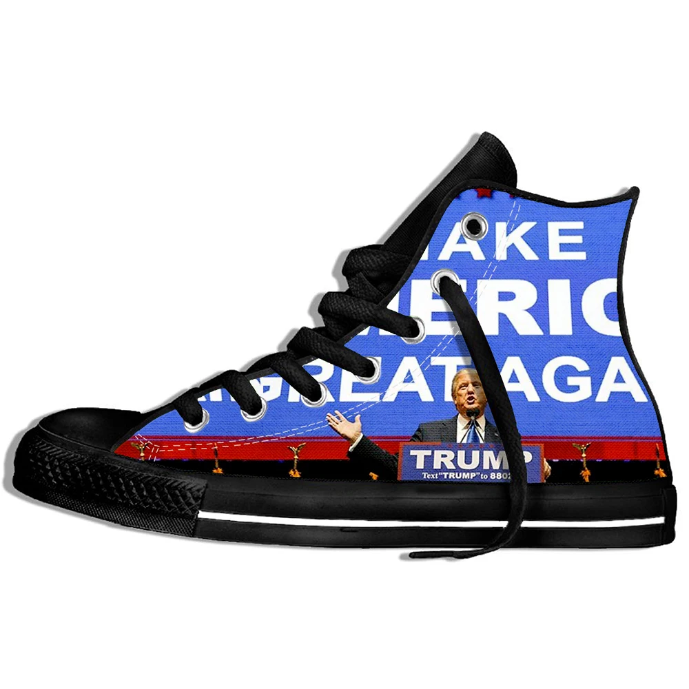 Нью создание Америка Повседневная обувь Great Again» удобные Дональд Трамп IDIOC летние светильник Вес высокие кроссовки