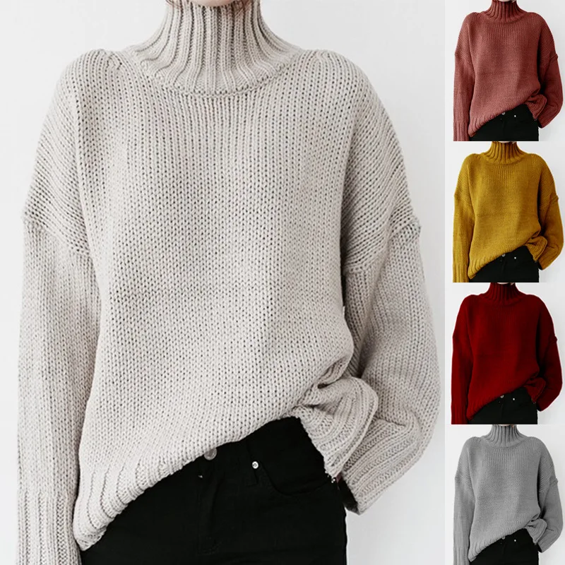 2021 Turtle Neck Cashmere Winter Sweater Women Elegant Thick Warm Female Knitted Pullover Loose Basic Knitwear Jumper