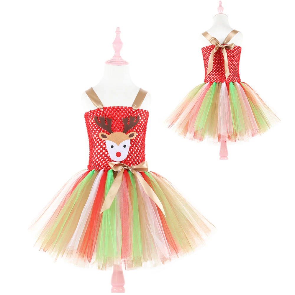 Moeble Christmas Deer Tutu Dress Baby Girls Birthday Party Dresses Purim Halloween Winter Cosplay Costume Clothes For Kids 1933