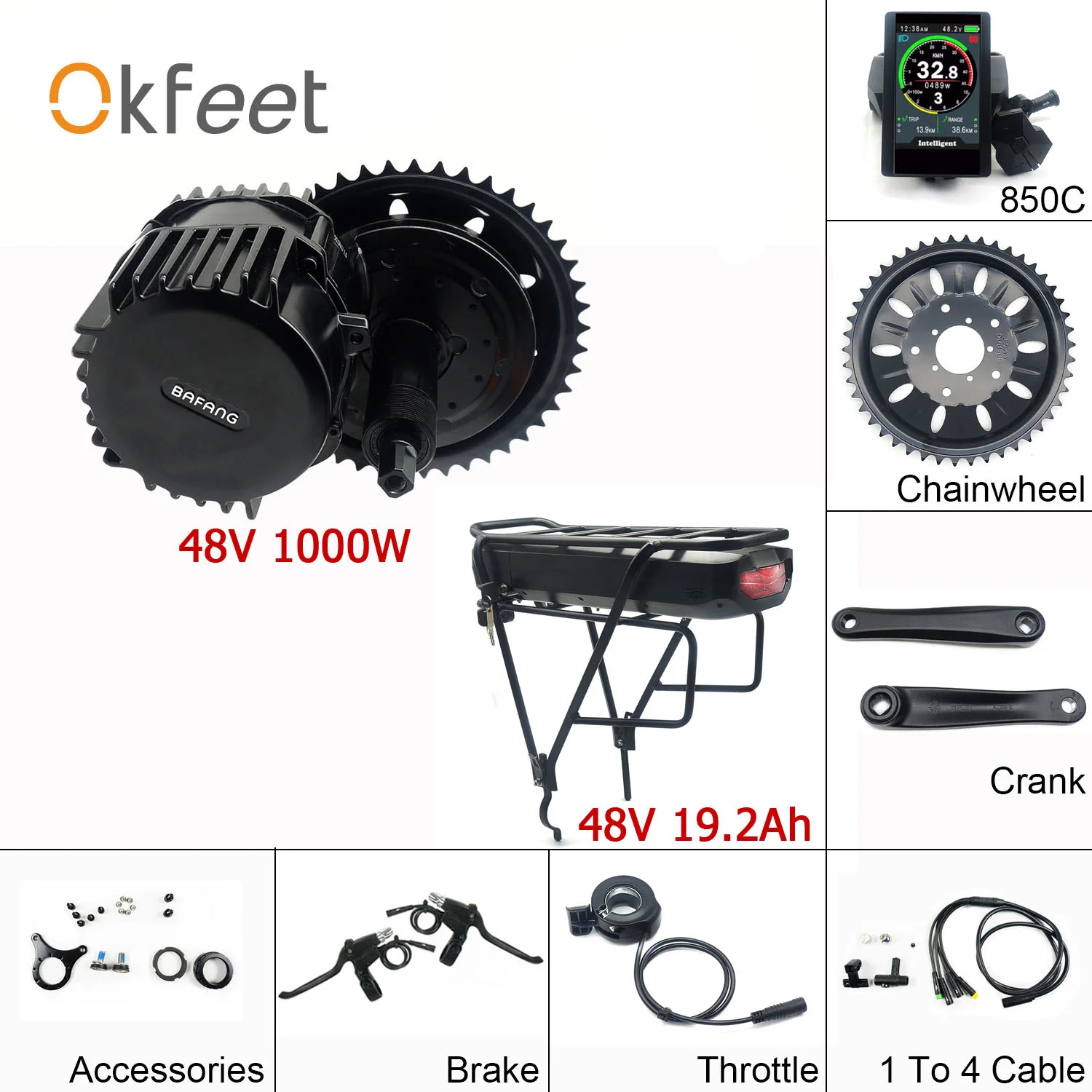 Bafang мощный 8fun 68 мм 48V 1000 Вт BBSHD мм G320 середине приводной двигатель DIY комплект для переоборудования электрического велосипеда двигателя с 19,2 Ah Батарея