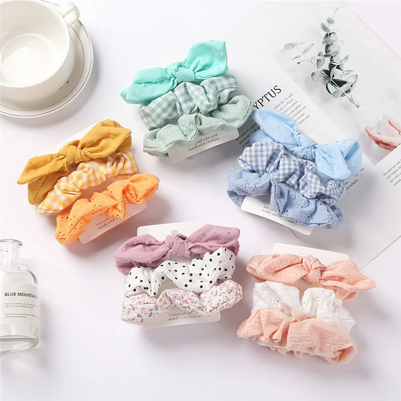 

3Pcs/set Baby Girls Embroidery Elastic Handmade Multicolor Hair Band Ponytail Holder Headband Hair Accessories