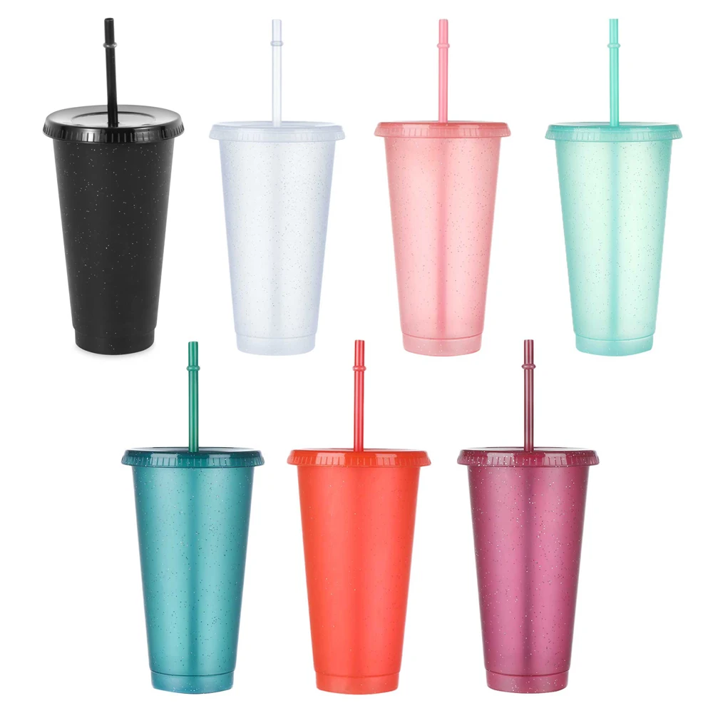 480/710ML Creative Straw Cup Sequined Glitter Flash Shiny Colorful Coffee Juice Reusable Plastic Mug Outdoor Portable Bottle | Дом и сад