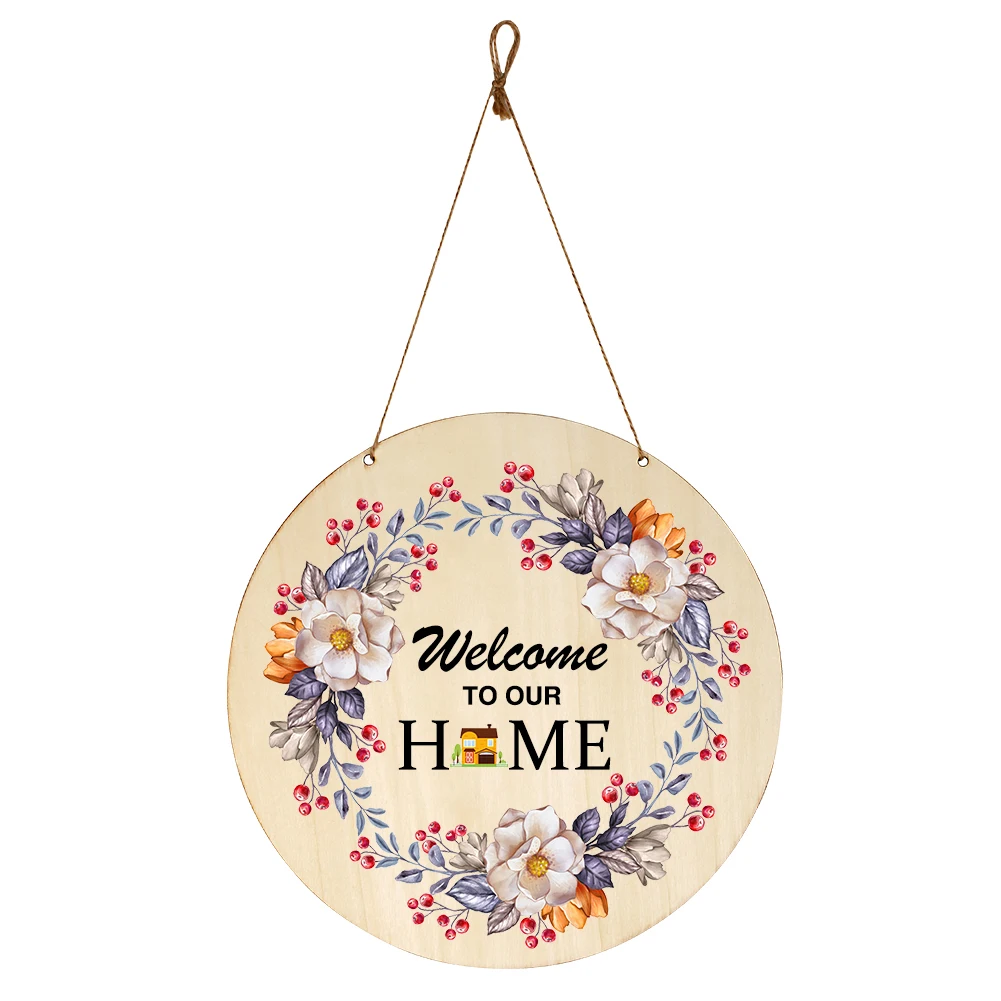 2021 Wooden Welcome Sign House Number European Retro Pendant Easily Round Door Hanging Double-sided Garden Plaque Home Art Decor