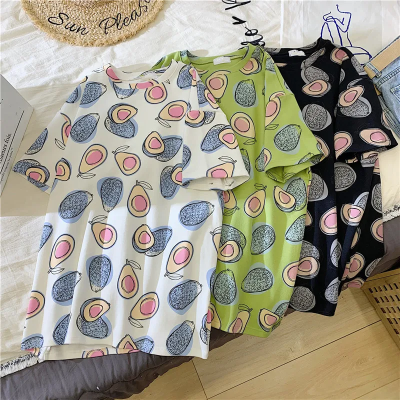GCAROL 2020 Spring Summer Women Cartoon T-shirt Oversized Graphic Stripes Graffiti Long Tees Multi-design harajuku Tops