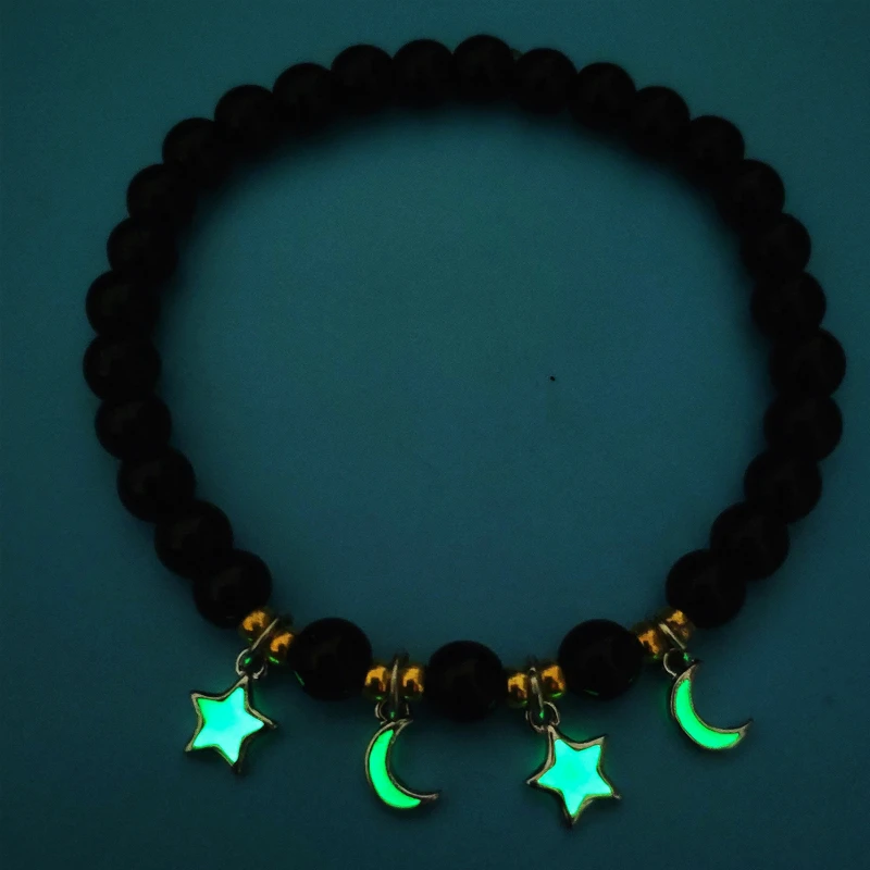 6 стиль светящиеся бусины Звезда Форма Браслет натуральные вулканического происхождения камень Светящиеся в темноте браслеты женские флуоресцентные ювелирные изделия - Окраска металла: Green