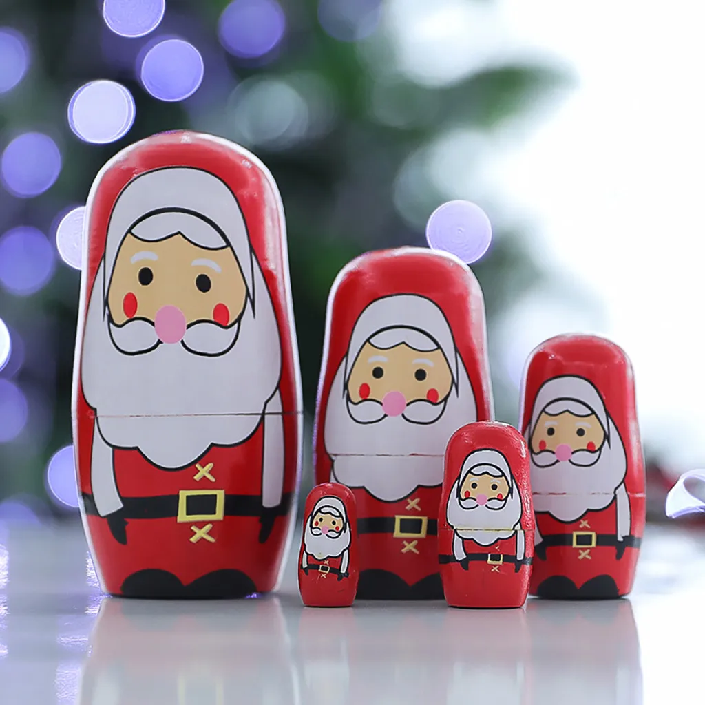 

5 PCs/Set Russian Nesting Doll Matryoshka Doll Christmas Santa Claus Home Decoration Craft Friend Gift Supply drop shipping