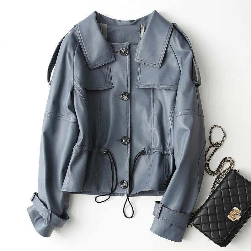 2020 демисезонная куртка из натуральной кожи женское короткое корейское пальто