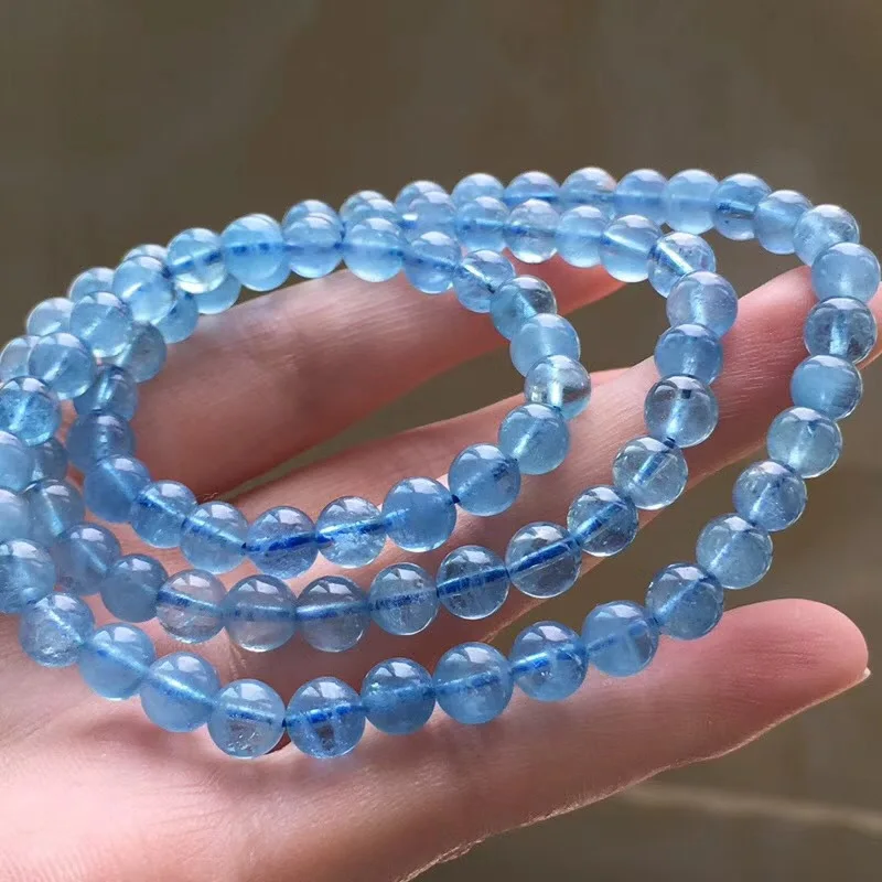 

Natural Aquamarine around Three-loop Bracelets Natural Color Ice Run through Simple Versatile Generous Fashion Crystal Net