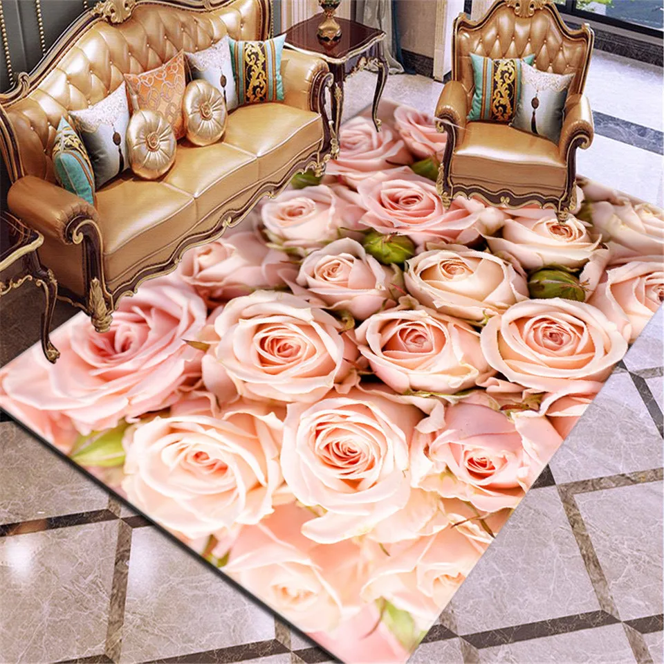 

3D Printing Carpet Rose Flower Rug Multicolor Pink Red Wedding Carpet Antislip Living Room Carpet Large Girls Room Mat Home