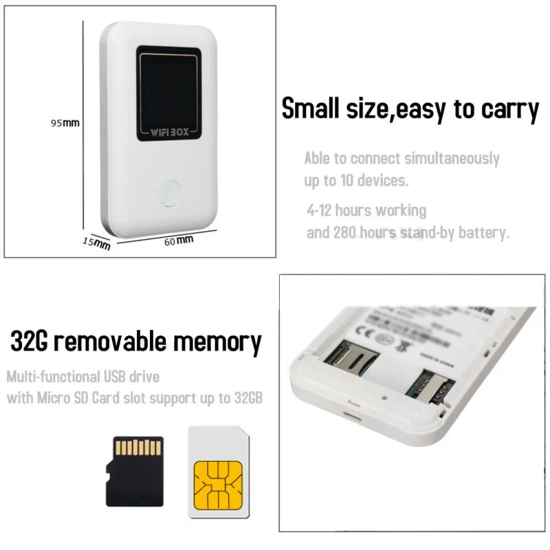 

Portable 4G LTE Mobile WiFi Wireless Router Pocket Hotspot SIM Card Slot 4 Mode Small size and easy to carry.