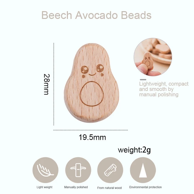 10Pc Wooden Beads Baby Teether Beech Avocado Bead DIY Teething Pacifier Chain Necklace BPA Free Wood Baby Accessories Nurse Gift 2
