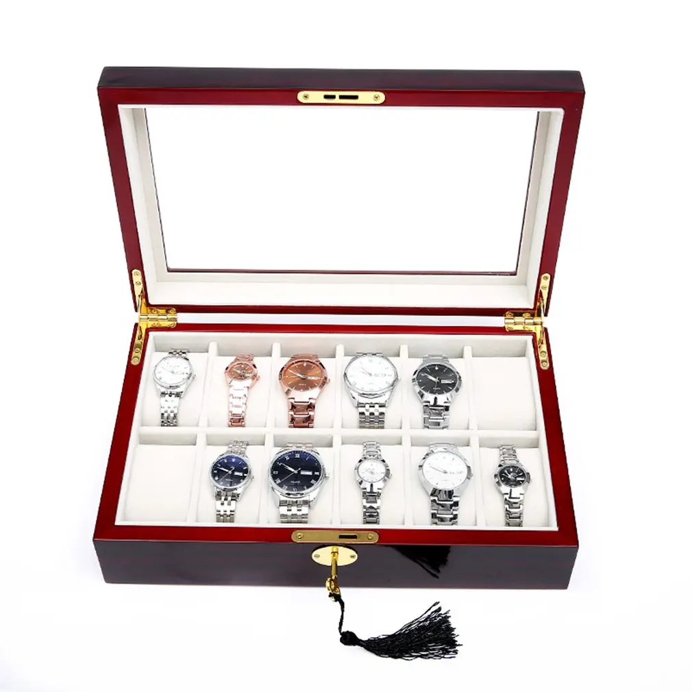 

2019 New 2/3/5/6/10/12 Slots Watch Box Storage With Red Black Wooden Glass Case Bracelet Display Casket Watches Holder Casket