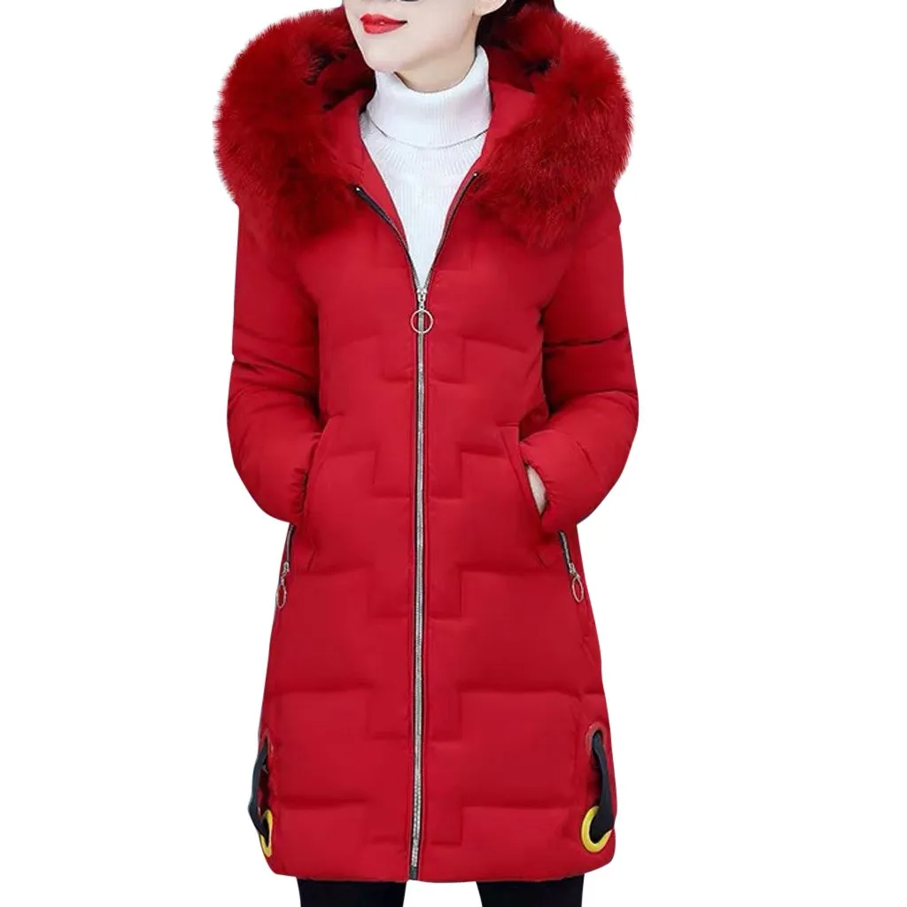 Женское пальто с капюшоном, длинное пальто, парка большого размера, цветная куртка, Длинная женская зимняя Толстая куртка, парки, Женское зимнее пальто#3 - Цвет: Red