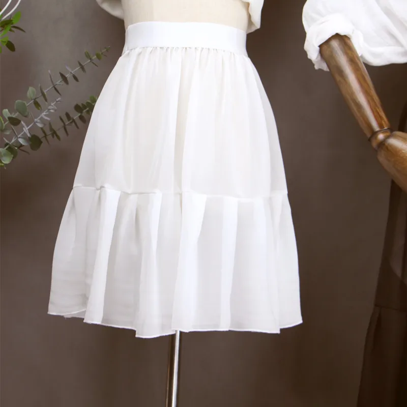 Single Layer Petticoat Summer Chiffon Inner Half Skirt Outer Wear High Waist A Line Underskirt with Ruffles Lining underskirt lining
