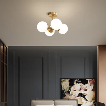 

Nordic modern minimalist bedroom ceiling lamp atmospheric home creative personality magic bean full copper ceiling lamp