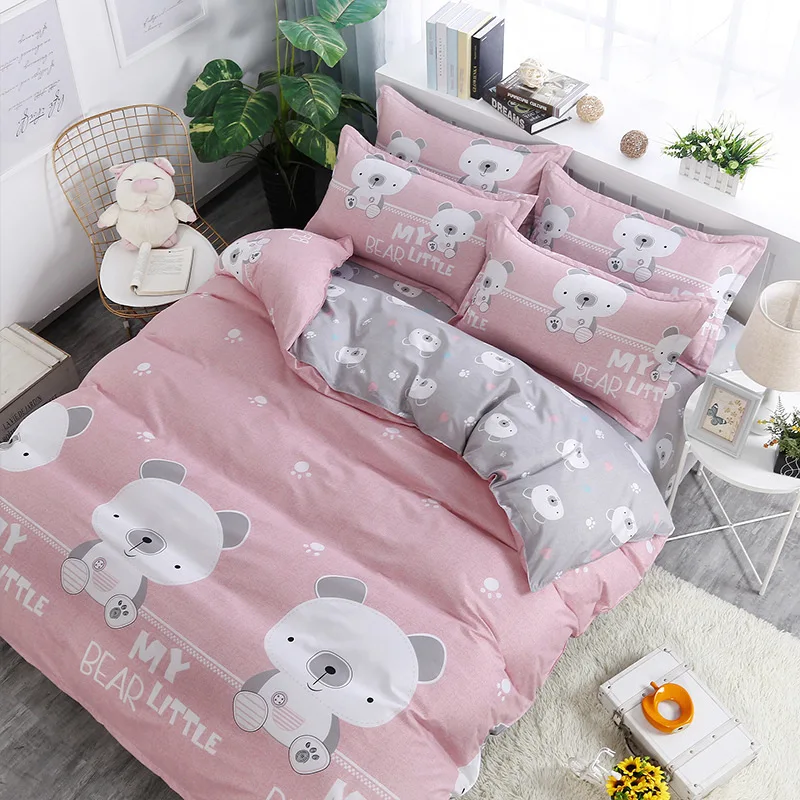 QS Brown Bear Милое милое постельное белье для девочек,, Комплект постельного белья,, 4 шт., одеяло простыни из хлопка алоэ, покрывало для королевской кровати - Цвет: QS Brown Bear