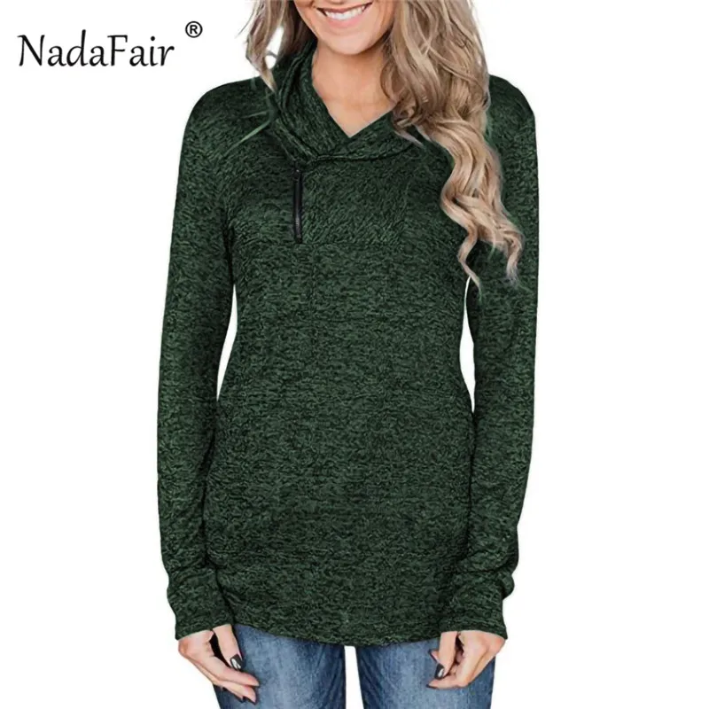  Nadafair Zipper Turtleneck Sweatshirt Women Casual Black Gray Winter Hoodies Skinny Pullover Hoodie