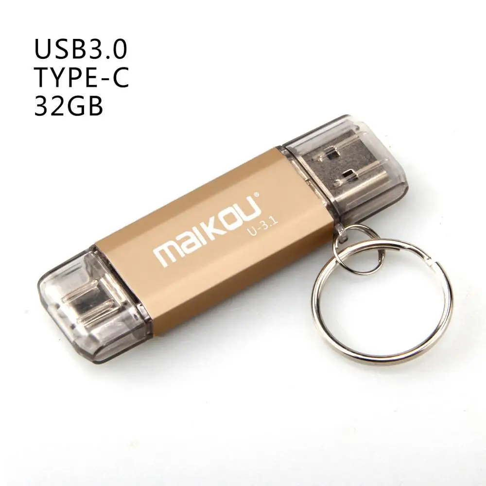 Maikou новейший 2в1 USB3.0 type-c usb флеш-накопитель USB3.0 OTG type-C 32GB - Цвет: Gold