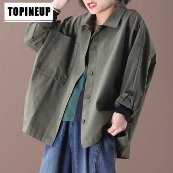 

Spring Women's Casual lapel Loose Plus-size Single Pocket Shirt Short jacket women