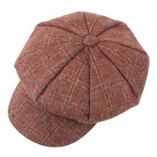 BUTTERMERE Women Wool Tweed Caps Newsboy Female Male Vintage Army Green Plaid Flat Caps Spring Painters Cabbie Duckbill Hat 2021 Brown