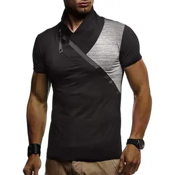 

2019 new foreign trade short-sleeved T-shirt fashion color matching stitching collar men's casual t-shirt men's shirt