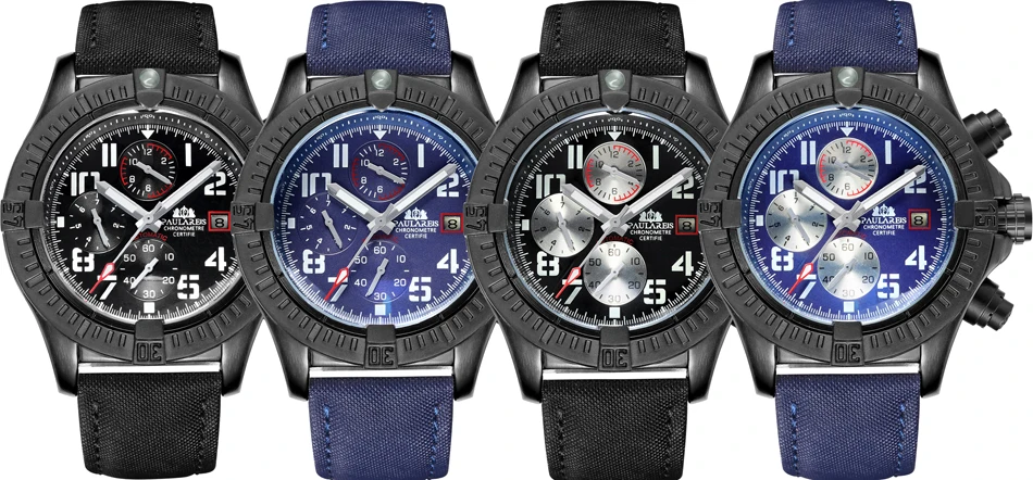 Automatique auto-vent lumineux mécanique toile Style véritable noir bleu cuir multifonction Date mois Sport hommes_voghion.com