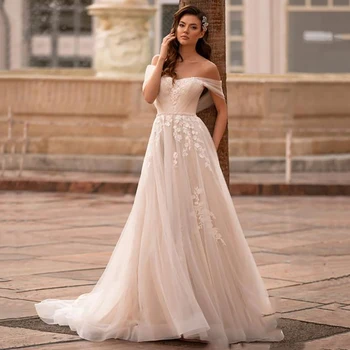 

Eightree Off the Shoulder Lace Wedding Dresses Appliques Bride Dress Custom Made Beach Boho Wedding Gown Vestido De Noiva