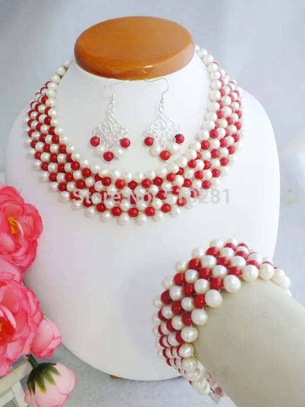 Elegant Coral Jewelry Beads necklace earring fit Nigerian wedding or party 18"