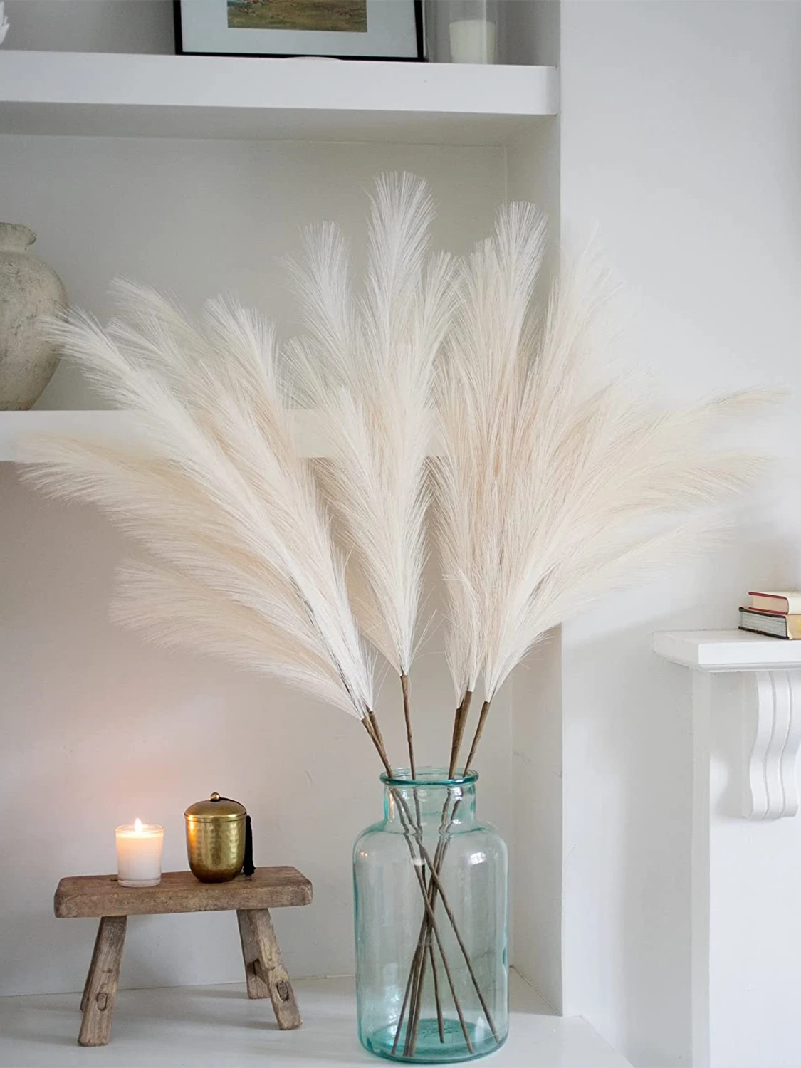 3pcs Artificial Pampas Grass 43inch/110cm Long Fluffy Pampas Grass for Flower Arrangement Wedding Party Centerpiece Home Decor