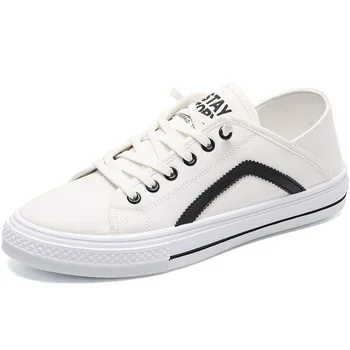 

Spring/Autumn 2020 New Men's Vulcanize Shoes Fashion Sneakers Solid Lace-Up Canvas Men Shoes Low-cut Off White Shoes Brand