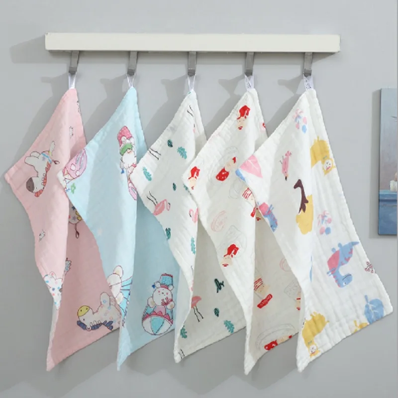 Kids Face Towel Cotton Baby Handkerchief Square Fruit Pattern Towel 6 Layers Muslin Cotton Infant Face Towel Wipe Cloth25*50cm