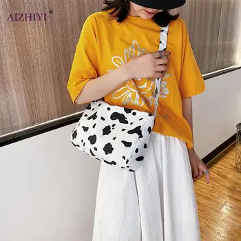 

Women Cow Milk Shoulder Bag Classic Texture Creative Delicate Chic Nylon Female Big Capacity Street Messenger Handbags