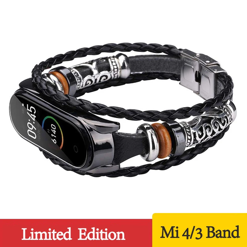 Ремешок на запястье для Mi Band 4 3 винтажный кожаный браслет Xiaomi Аксессуары браслета