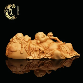 

Wood sculpture handicraft Boxwood carving Home accessories Ornament of Buddha Maitreya Buddha Elder gifts