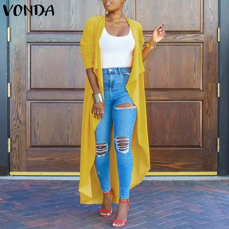

Cardigan Jackets Female 2019 VONDA Woman Solid Color Long Sleeve Autumn Coats Plus Size Holiday Party Cardigan Clothing 5XL