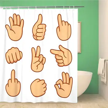 

Bathroom Shower Curtain Finger Cartoon Hands Different Gestures Pointing Attention Fist Thumbs 66x72 inches Waterproof Bath