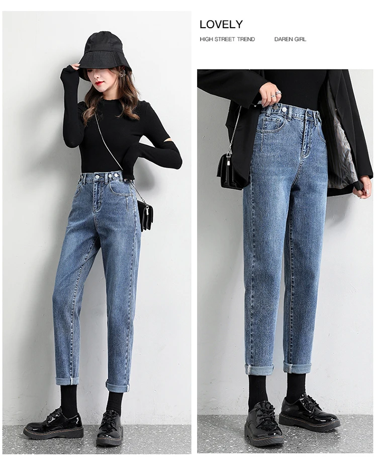 buckle jeans Spring summer new Loose Vintage Blue Jeans Woman High Waist Boyfriend Jeans for Women Mom Jeans Harlan Carrot Pants black jeans