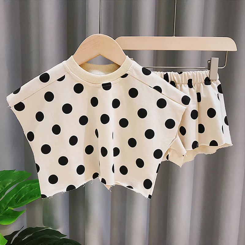 Summer kids girls' clothes outfits sets baby polka dot loose short T-shirt tops short suits for children girls clothing sets