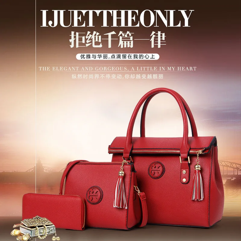 Bags2019 New Style Trend Tassels Different Size Bags Three-piece Set WOMEN'S Bag Different Size Bags Handbag Shoulder Oblique La