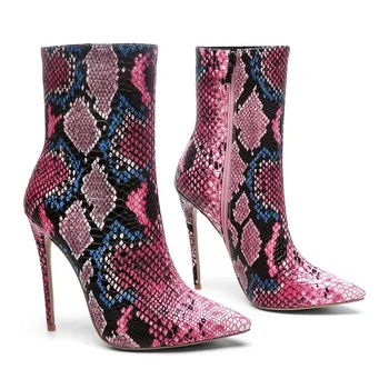 

Autumn Winter Shoes Woman Python Snakeskin Ankle Boots Women Sexy 12cm Stiletto High Heels Booties Snake Print Party Shoes Botas