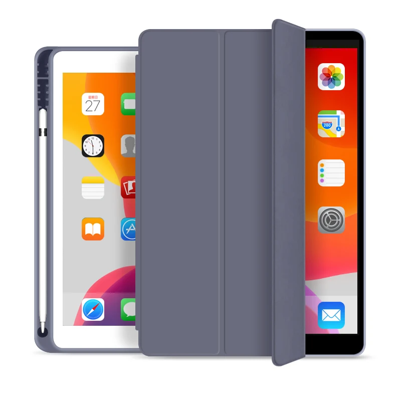 Для нового iPad 10,2 дюймов 7th Gen чехол с держателем для карандашей, тонкий трехскладной PU кожаный смарт-чехол просыпается - Цвет: Lavender
