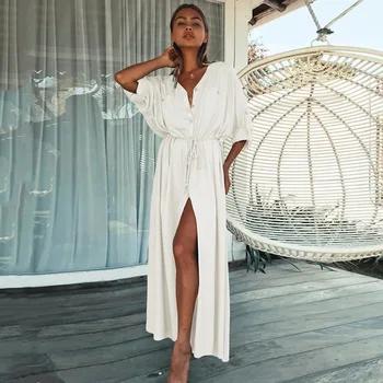 

Women's Beach Outings Dress White Tunic Cover-Ups New Buttons Cardigan Clothing Bikini Smock Animal Cotton Fmzxg Dresses 2020