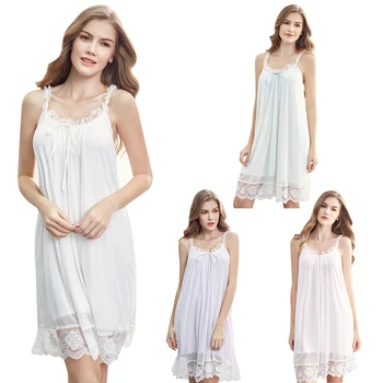 

Women New Mesh Nightdress Female Lace court Pajamas Sleeveless Mid Long Loose Home Wear Casual Dress