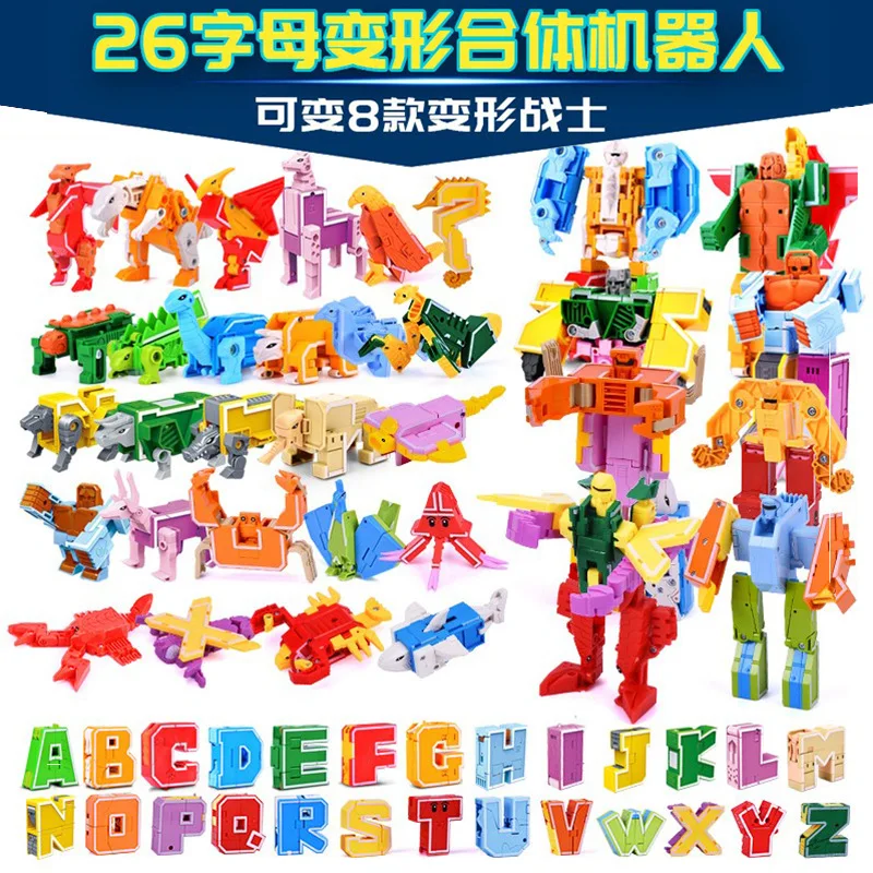 

THINKEASY Team 26 English letters deformed dinosaur toy combined robot A to Z